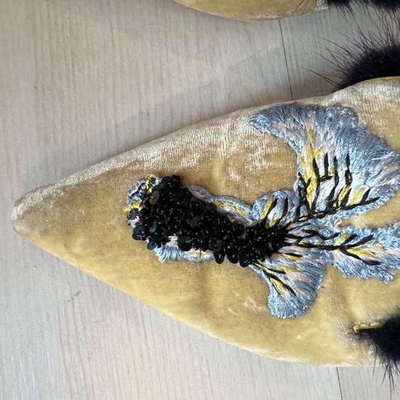 Alberta Ferretti *Velvet Embroidered Koi Fish Fur *Mules Slides Italian 36/US 6 - Picture 3 of 10